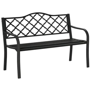 2-Seater Outdoor Garden Bench Cast Iron Antique Park Loveseat Chair with Armrest for Yard, Lawn, Porch, Patio, Steel