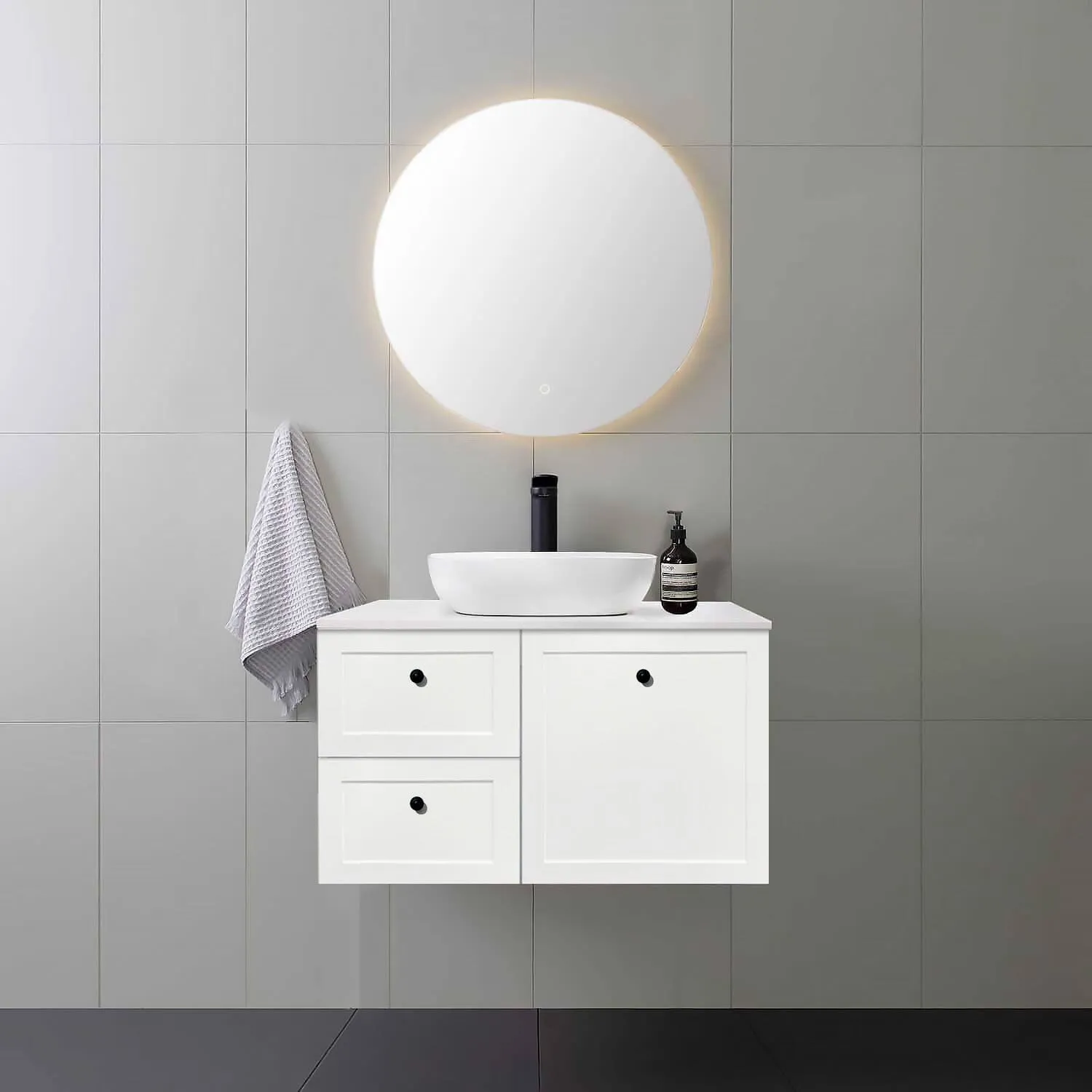 AUSTIN 900mm Wall Hung Bathroom Vanity (Left Hand)   Bliss Stone Top