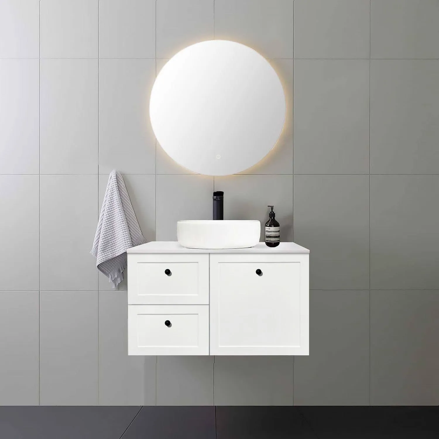 AUSTIN 900mm Wall Hung Bathroom Vanity (Left Hand)   Bliss Stone Top