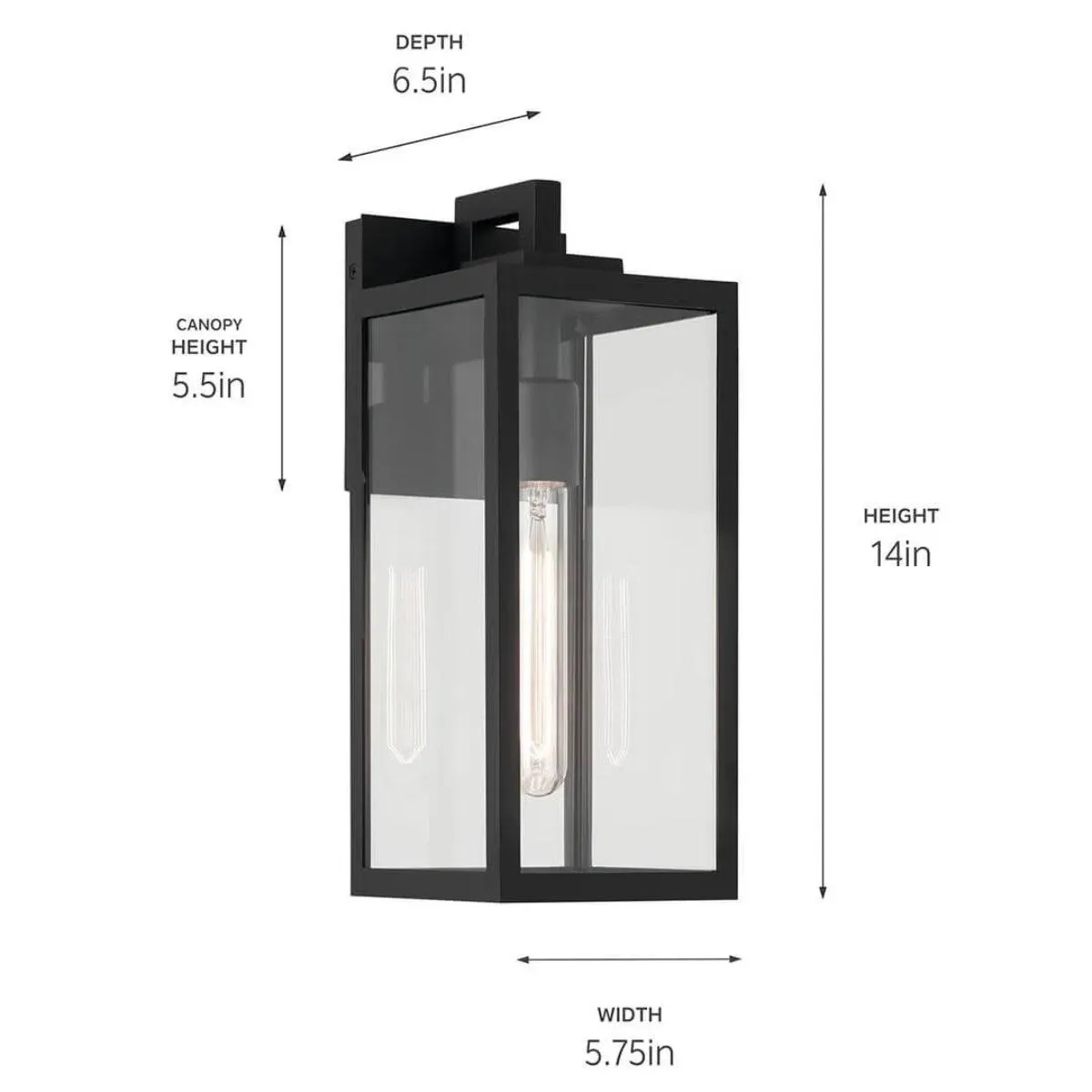Branner 14 In 1-Light Outdoor Wall Light with Clear Glass, Black Finish