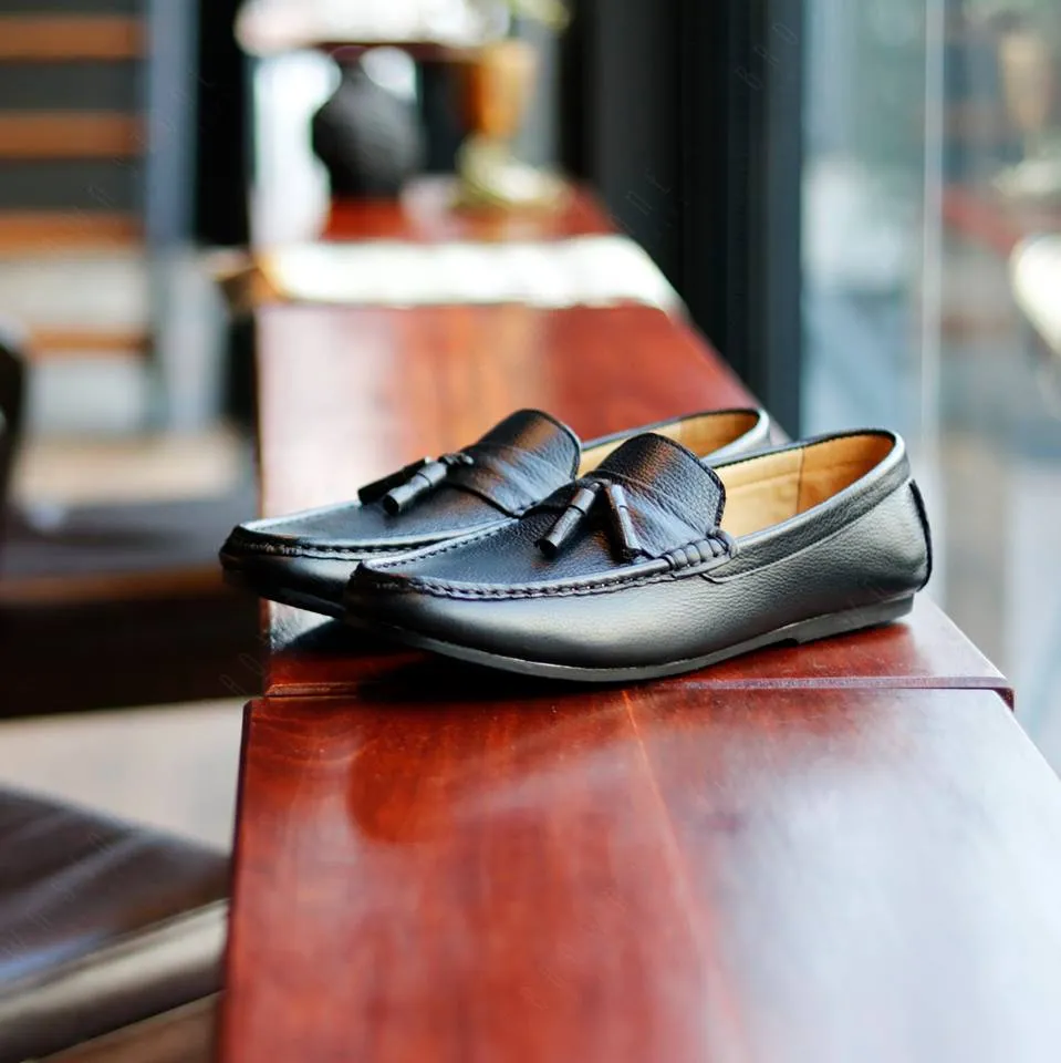 Comfy Tassel Loafer Wrinkle Soft Black