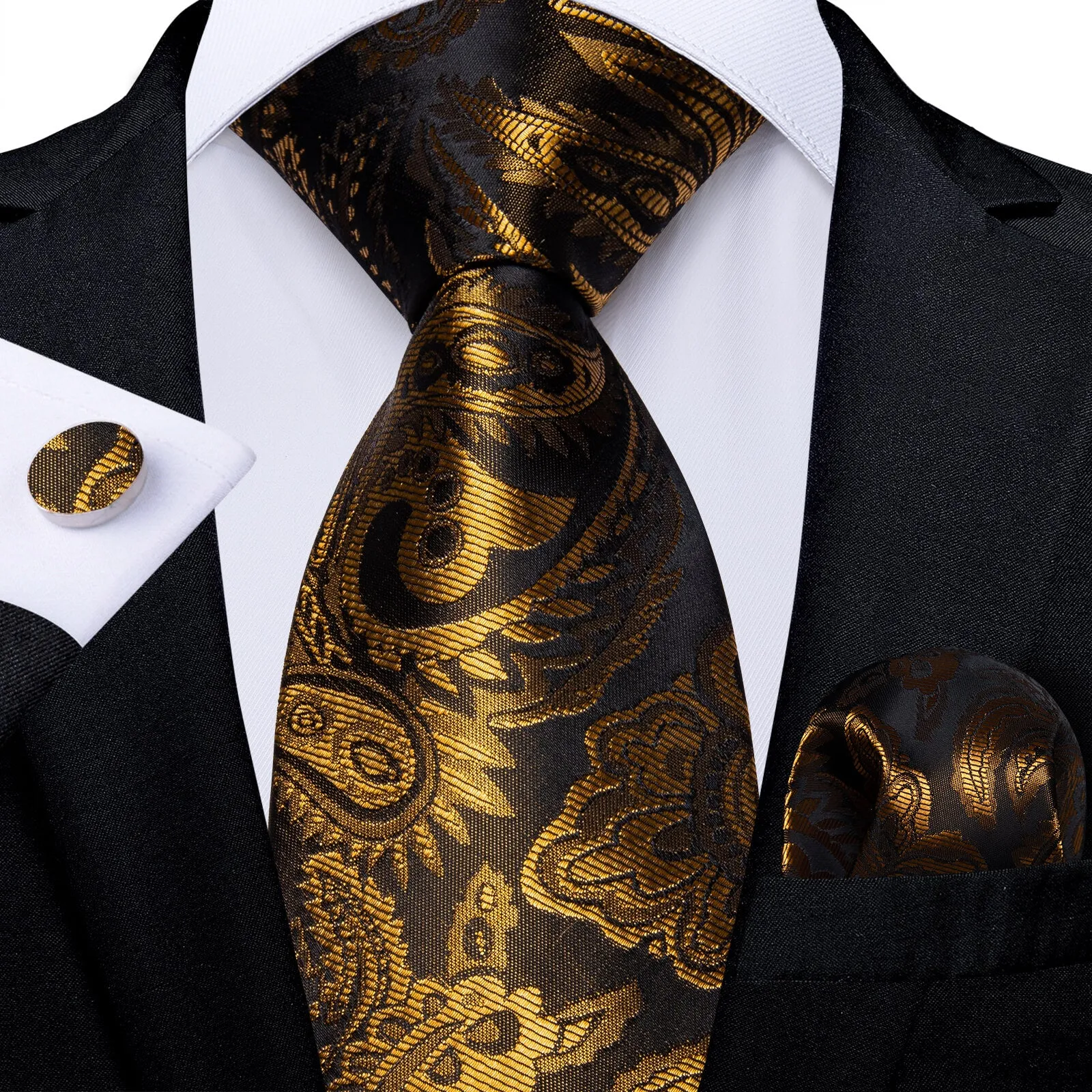 DiBanGu Men's Tie Navy Blue Plaid Silk Tie Handkerchief Cufflinks Set Attractive