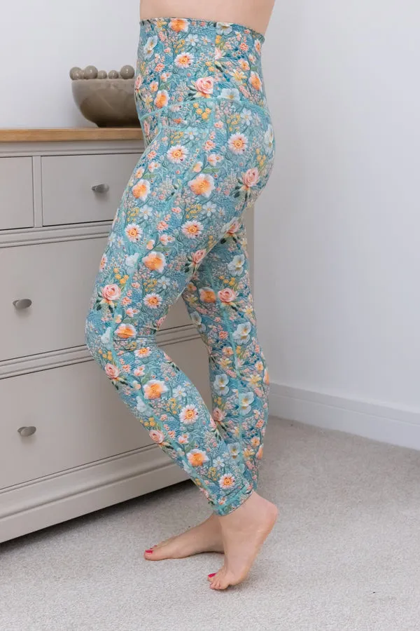 Duck Egg Embroidery Print 2 Pocket Full Leggings