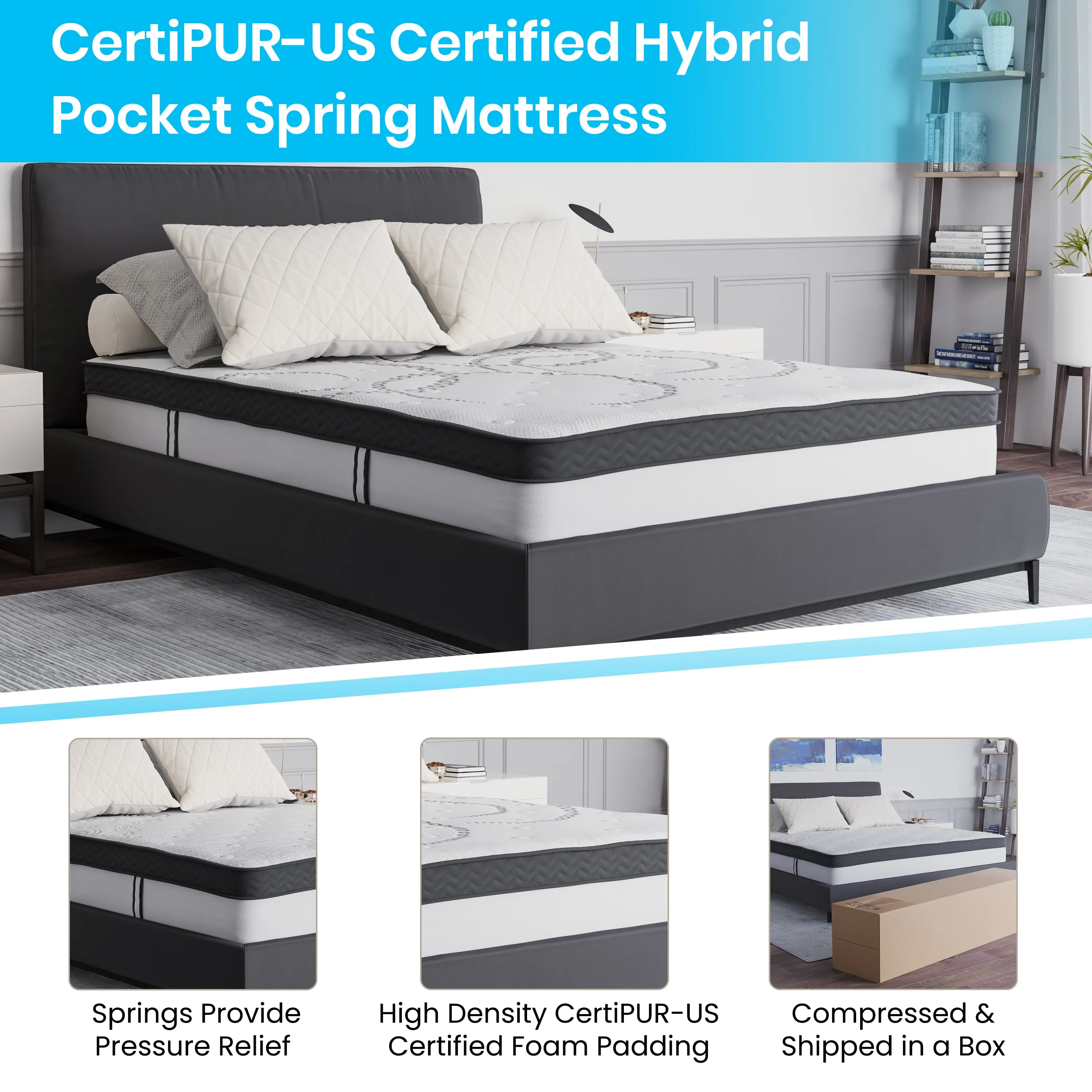 Full Platform Bed Set-Gray HG-BM10-26-GG