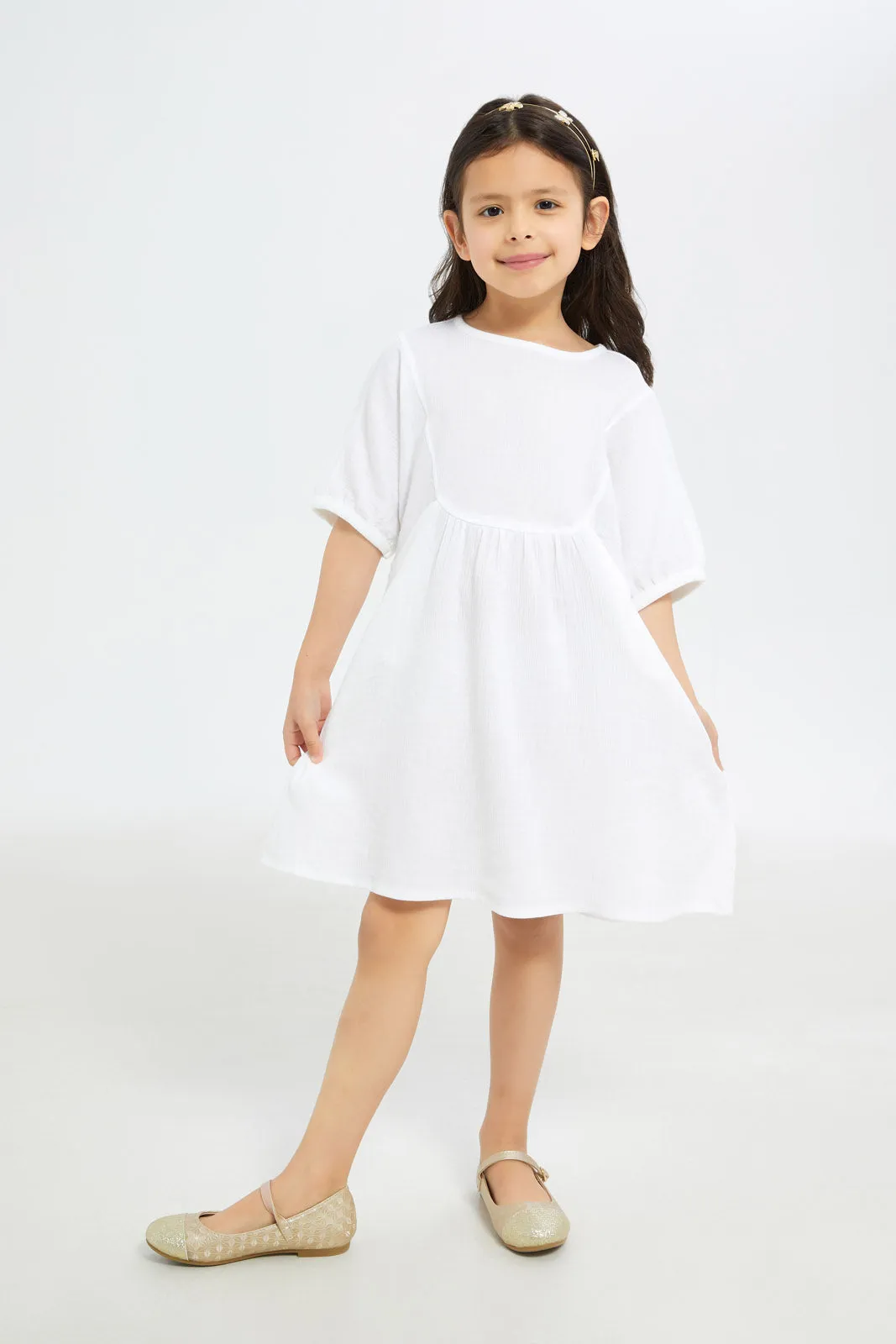 Girls White Double Gauze Dress