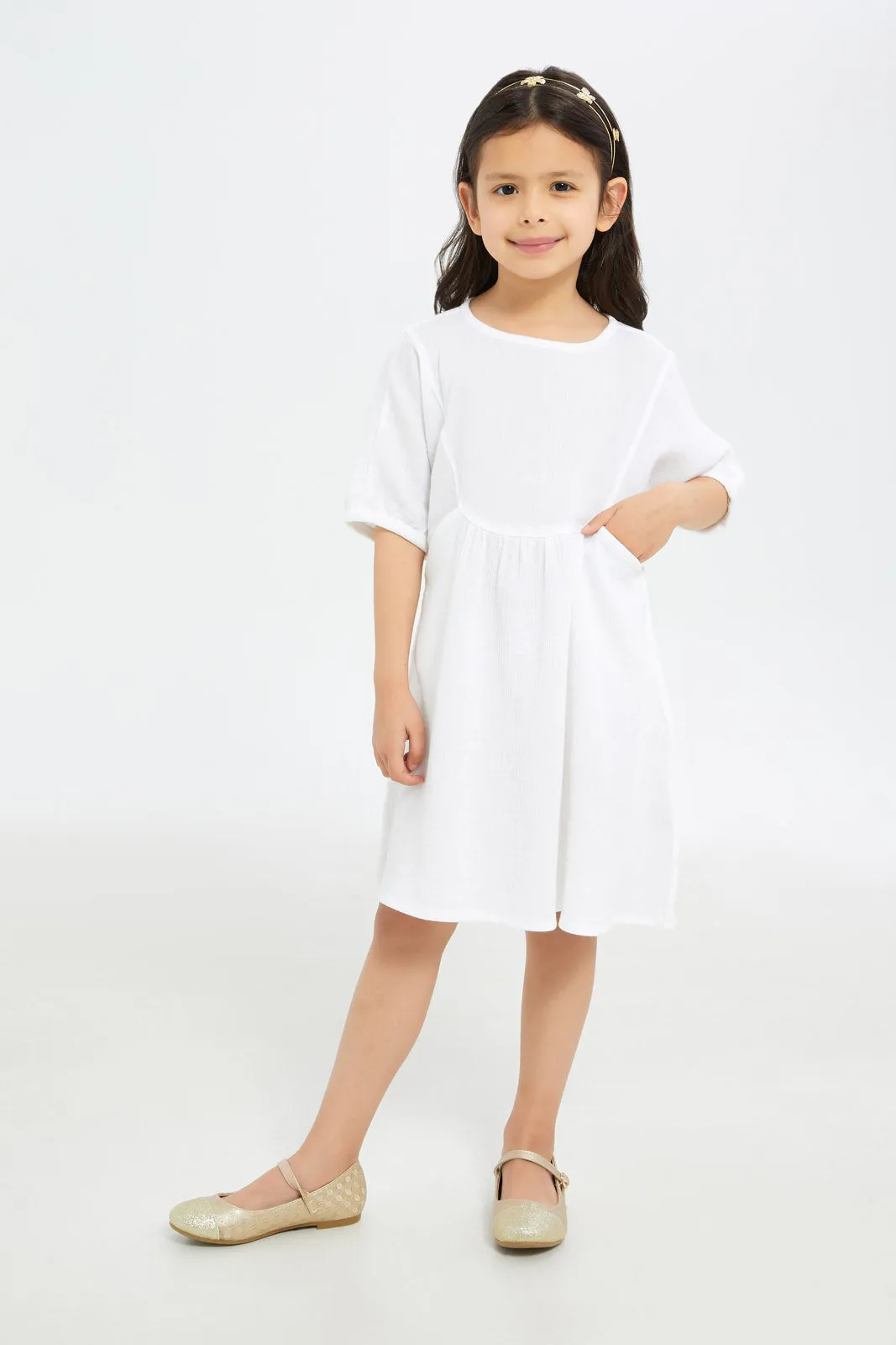 Girls White Double Gauze Dress