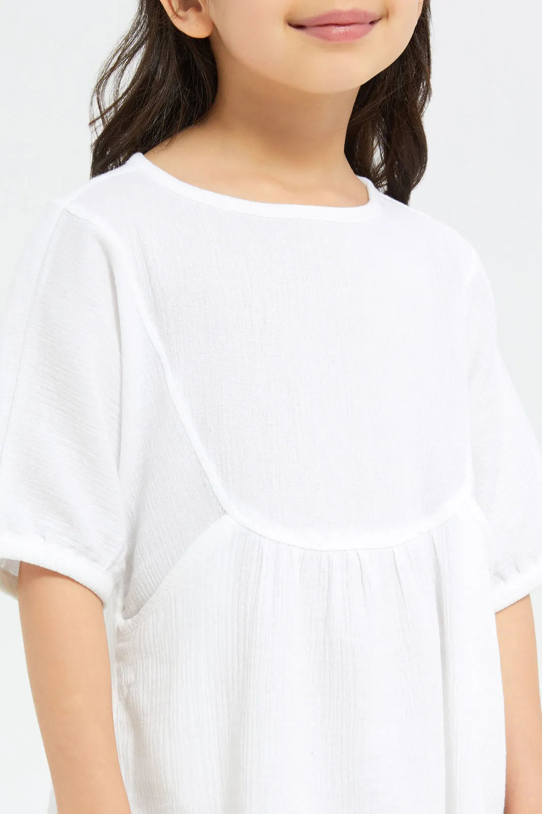 Girls White Double Gauze Dress