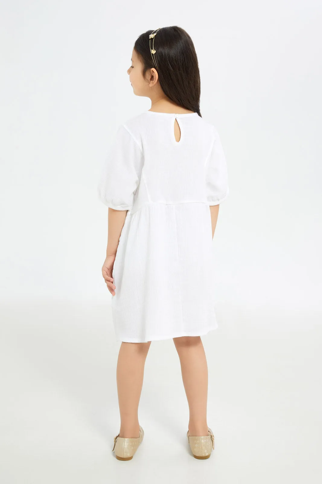 Girls White Double Gauze Dress