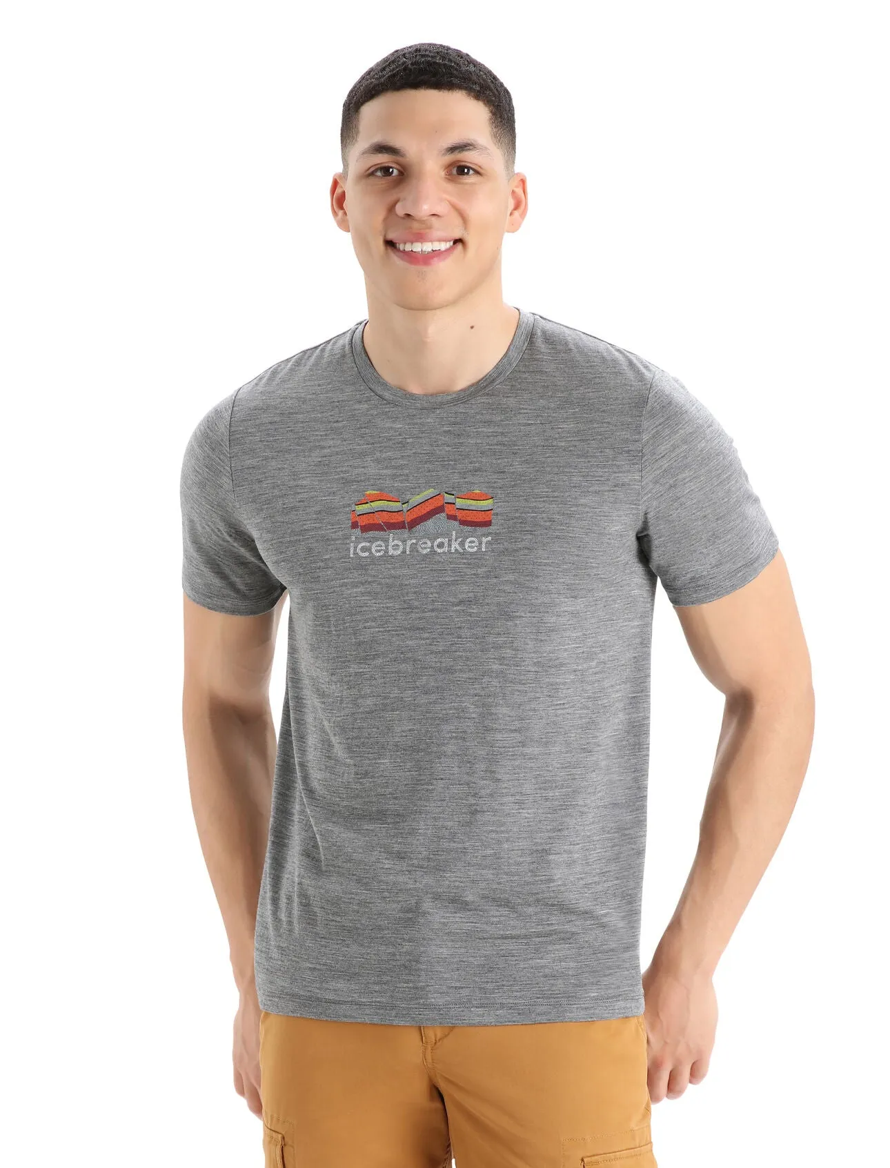 Icebreaker Mens Tech Lite II SS Tee Mountain Geology Grey Heather