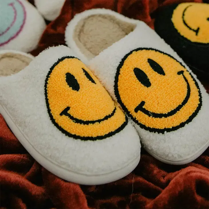 Katydid Happy Face Slippers in White FINAL SALE