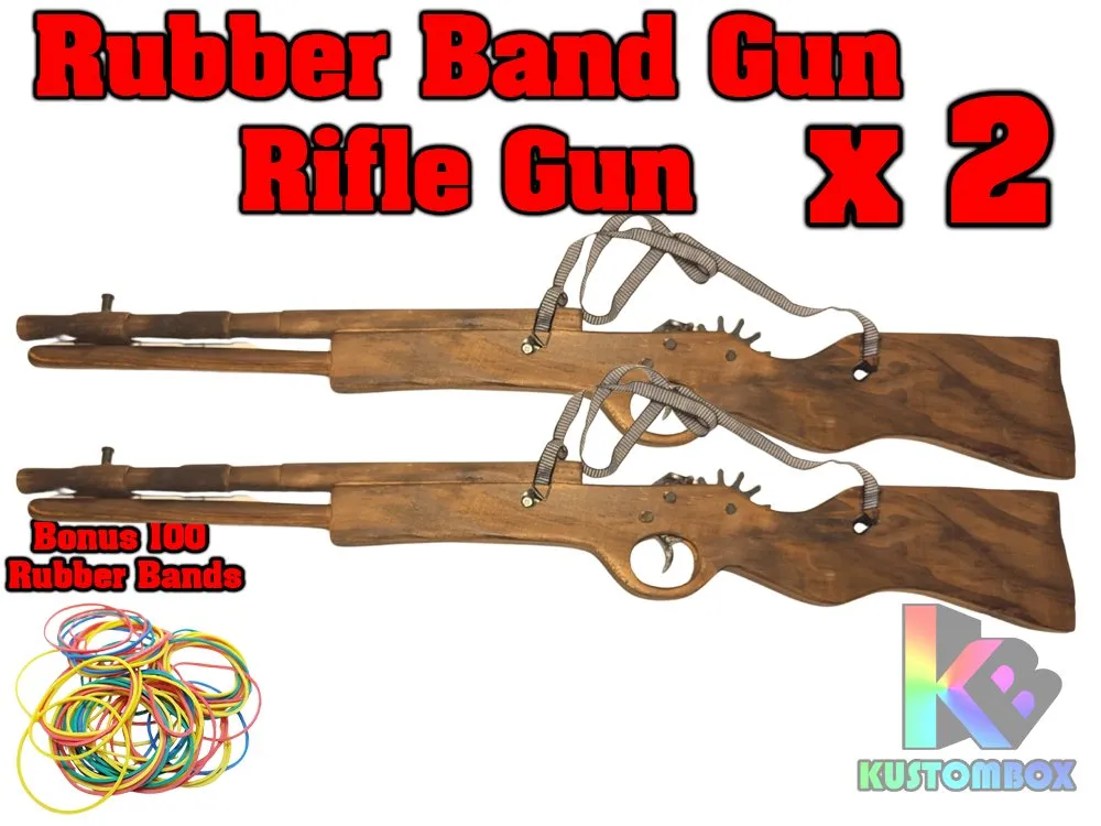 Long Barrel Wooden Rifle Gun- Rubber Band  Launcher Timber x 2 pc