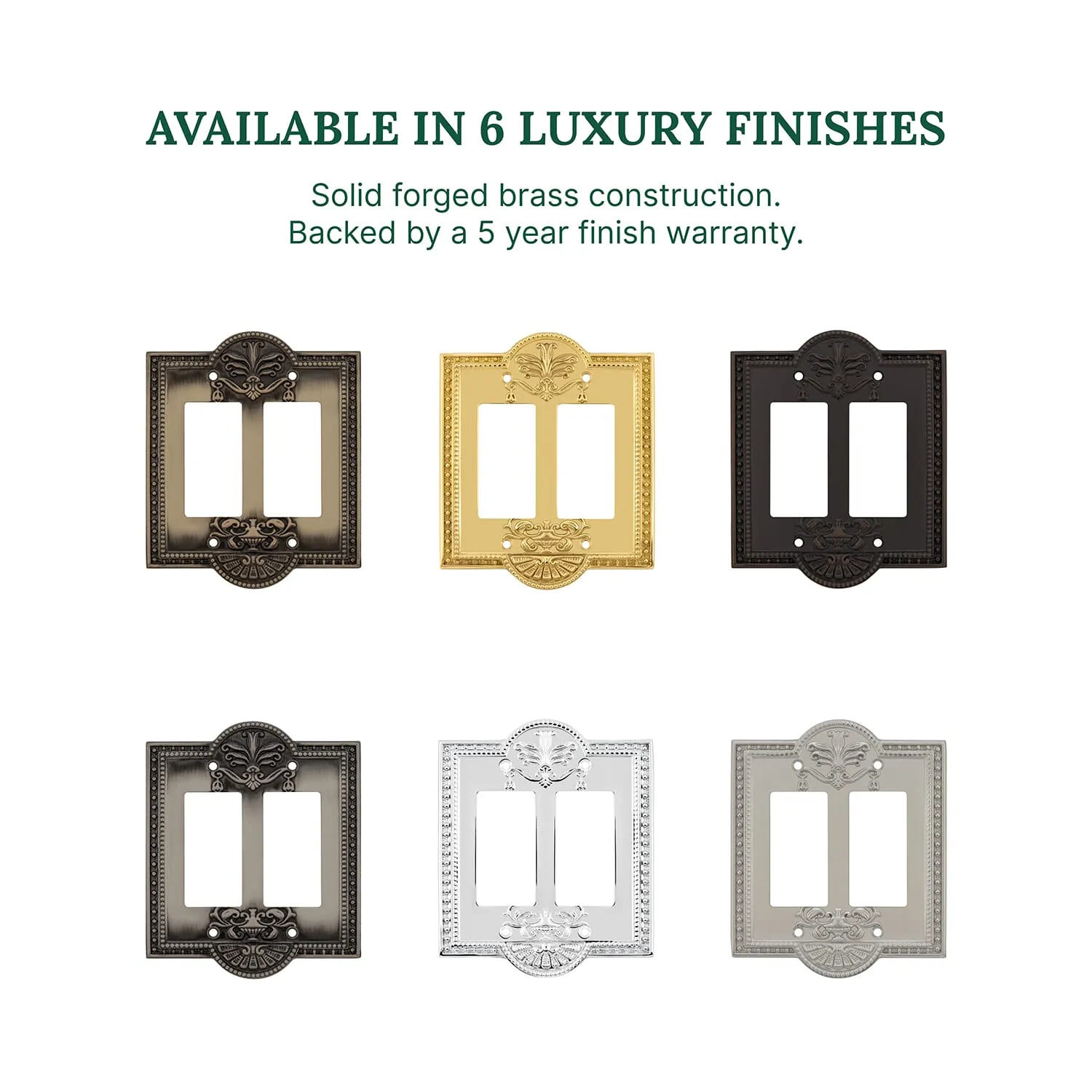 Meadows Switch Plate with Double Rocker in Polished Brass