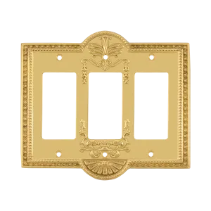 Meadows Switch Plate with Triple Rocker in Polished Brass