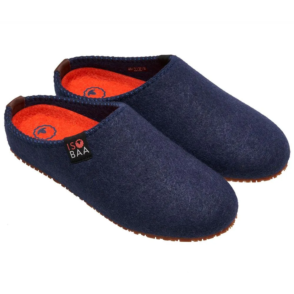 Merino Wool Blend Slippers (Navy/Orange)