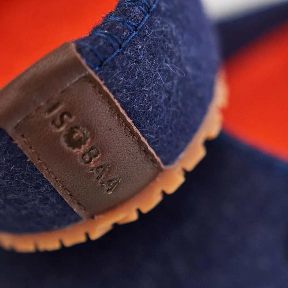 Merino Wool Blend Slippers (Navy/Orange)