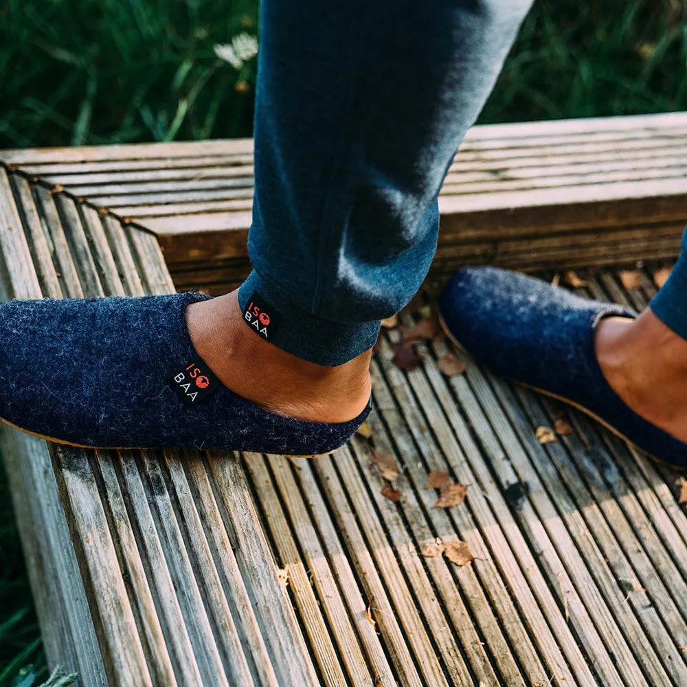 Merino Wool Blend Slippers (Navy/Orange)