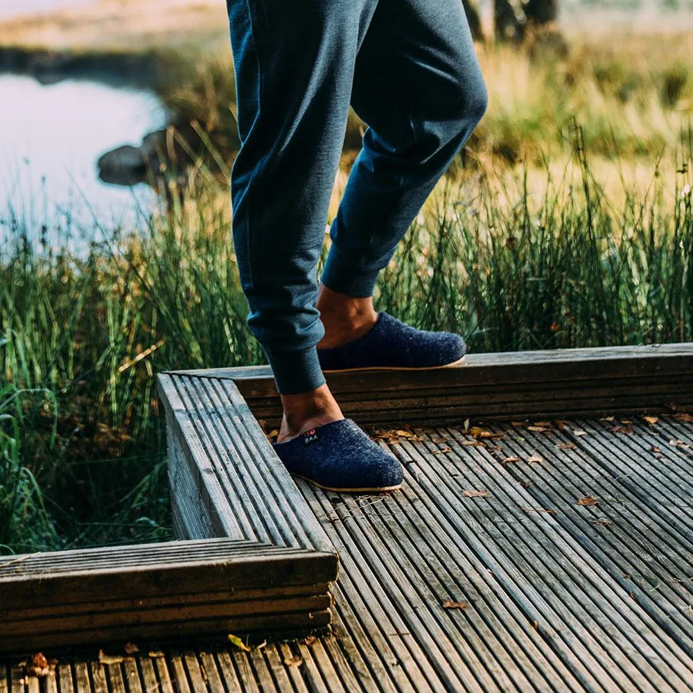 Merino Wool Blend Slippers (Navy/Orange)