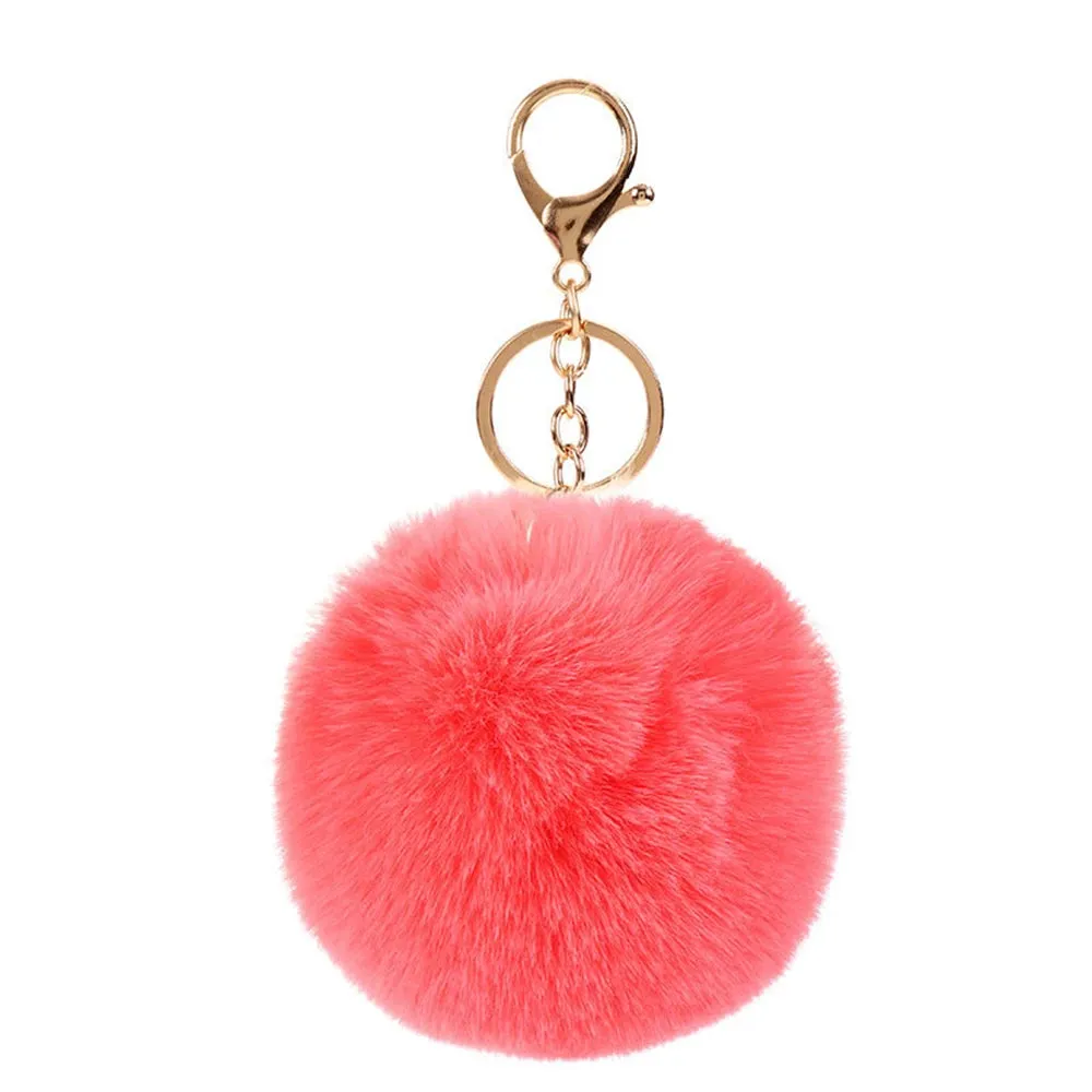 Plush Vegan Fur Pompom Decorative Keychain with Lobster Clasp