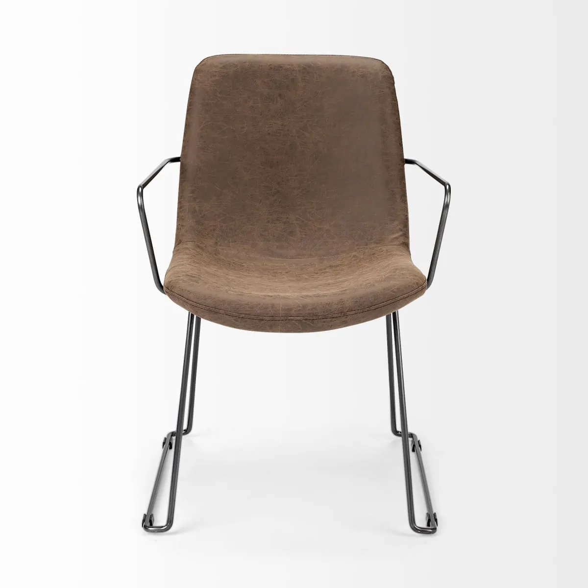 Sawyer Dining Chair Brown Faux Leather | Black Metal (Armchair)
