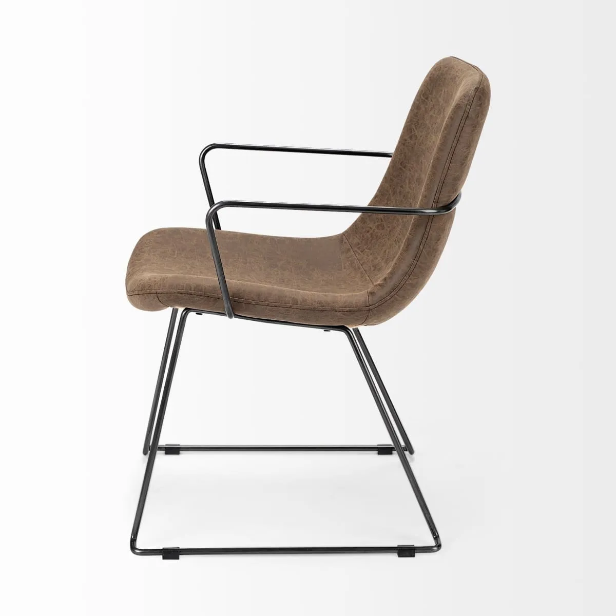 Sawyer Dining Chair Brown Faux Leather | Black Metal (Armchair)