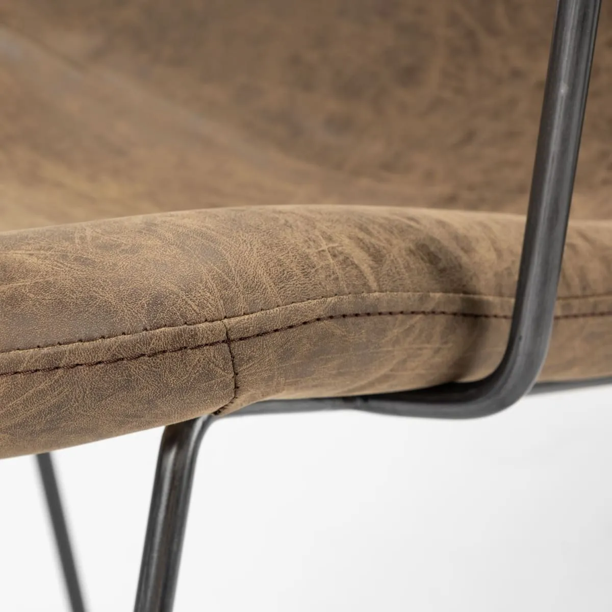 Sawyer Dining Chair Brown Faux Leather | Black Metal (Armchair)