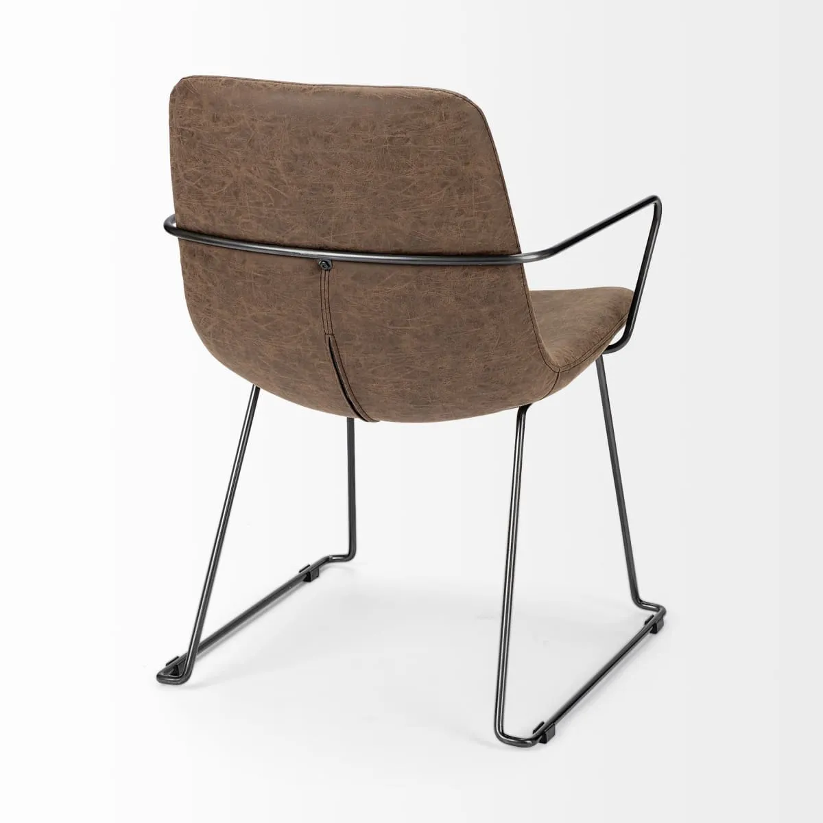 Sawyer Dining Chair Brown Faux Leather | Black Metal (Armchair)