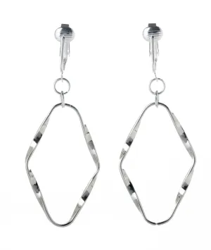 Silver Sculpted Oval Clip On Dangling Earrings