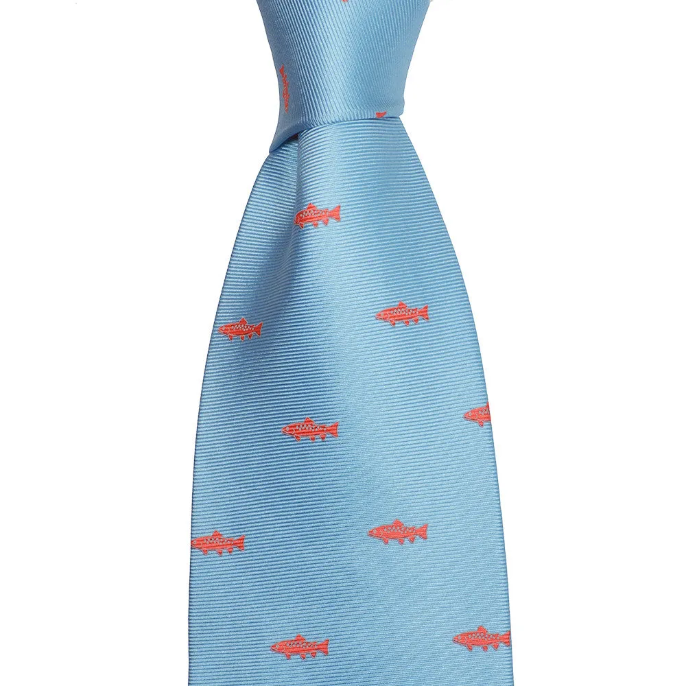 Trout Necktie - Light Blue, Printed Silk