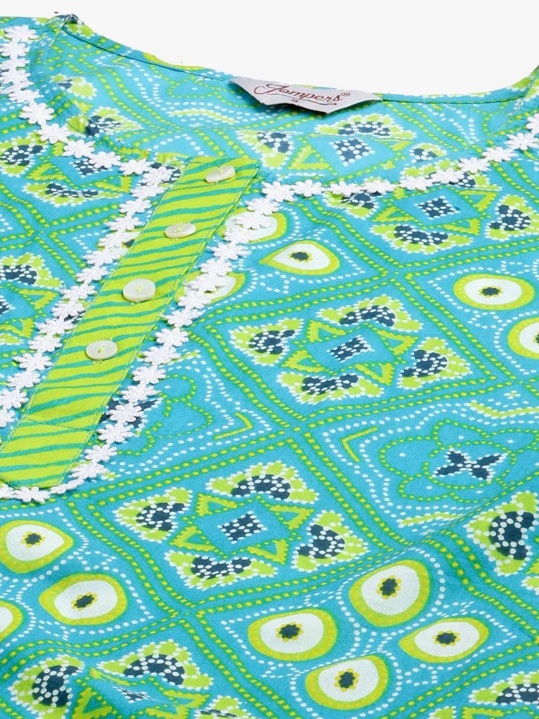 Women Blue & Green Ethnic Motifs Printed Pure Cotton Kurta With Trousers & Dupatta