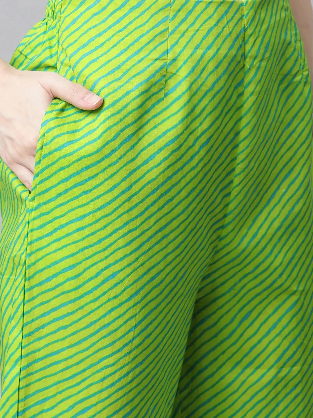 Women Blue & Green Ethnic Motifs Printed Pure Cotton Kurta With Trousers & Dupatta