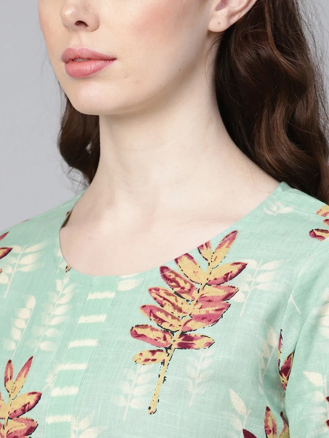 Women Sea Green Printed Kurta Set