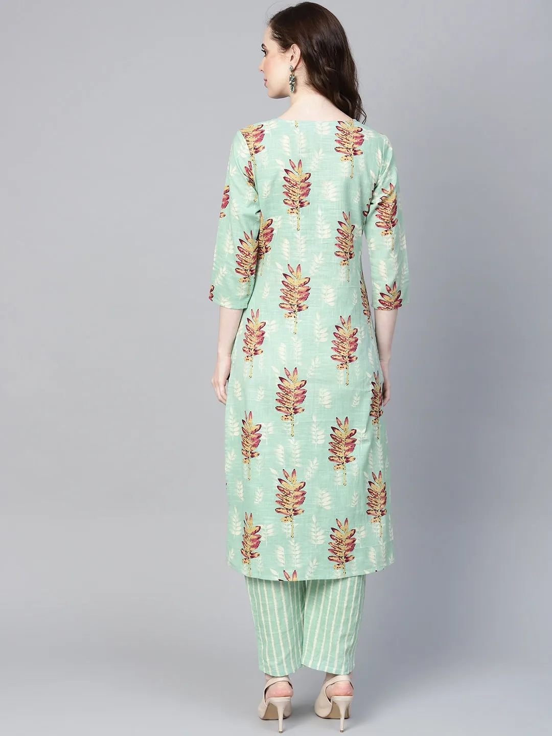 Women Sea Green Printed Kurta Set