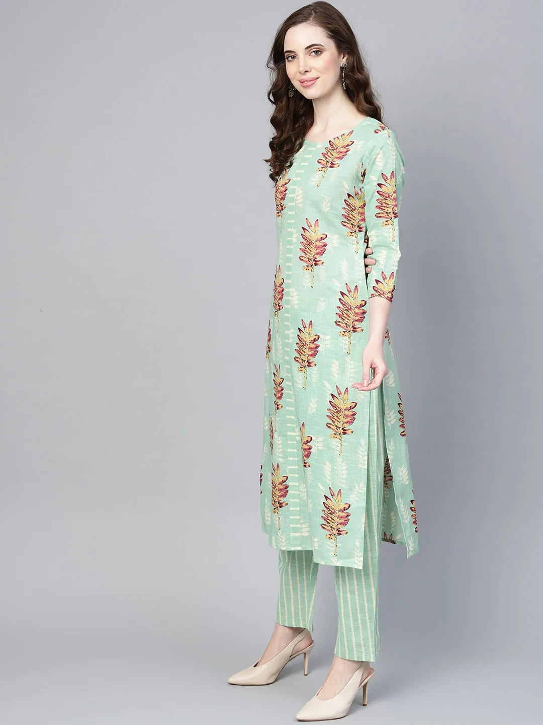 Women Sea Green Printed Kurta Set